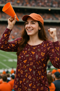 Hybrid Apparel Maroon Long Sleeve Tee with Orange Cheer Print